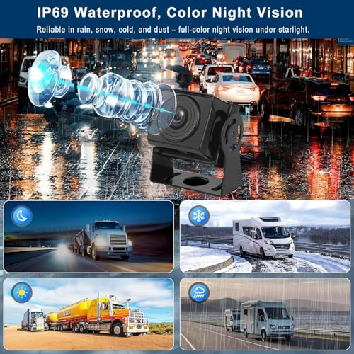 Image of HD 1080P RV Backup Camera System 7 inch Monitor with 2 Rear Side View Camera Easy Installation IP69 Waterproof Colour HD Night Vision for RV Truck Trailer Tractor