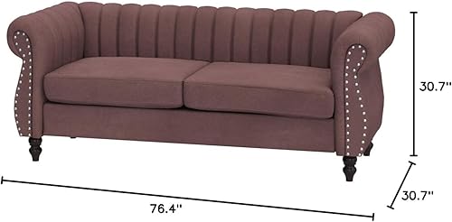Miniatura 30 de Quinones - Sofá Chesterfield moderno con elegantes brazos enrollados, ribete de cabeza de clavos y acolchado de canal, sofá de 76.4 pulgadas de