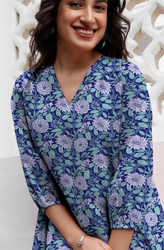 Image of Janasya Women's Georgette Floral Regular Tunic