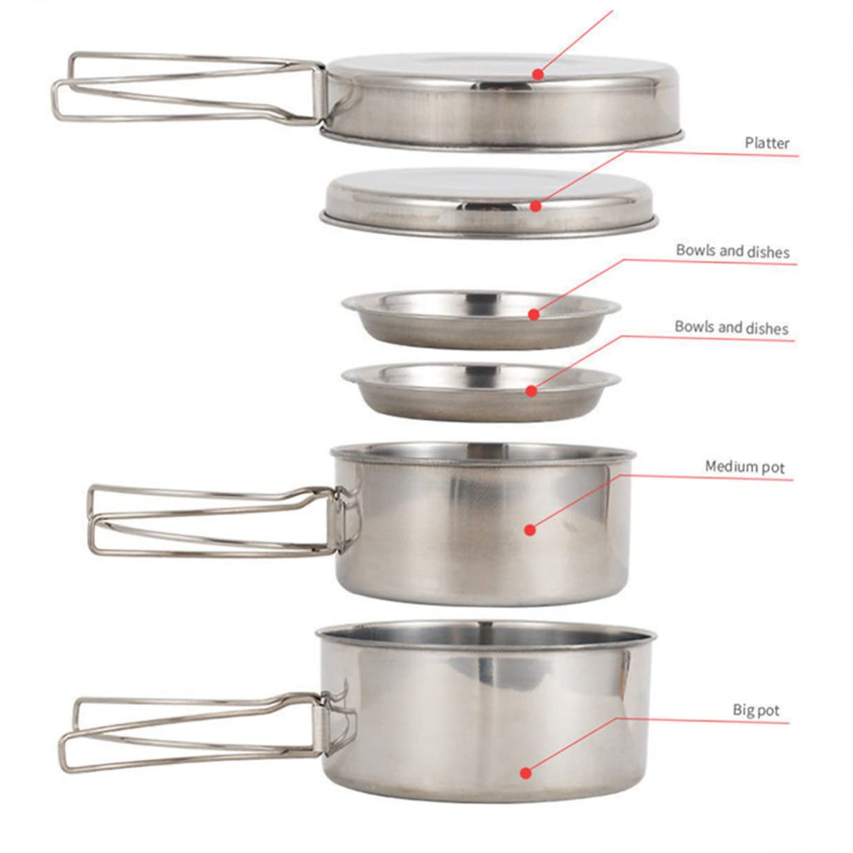 Mikikit Utensilios de Cocina Multifuncionales Olla de Camping Portátil de Acero Inoxidable Equipo de Camping para Picnic y Acampar al Aire