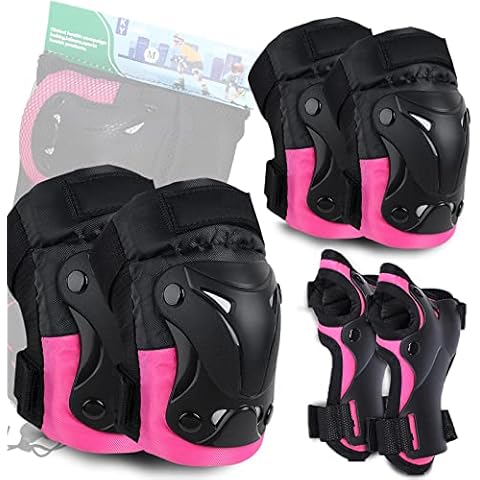 Skateboard Pads Knee and Elbow Pads with Wrist Guard Child Teenager 6 in 1 Adjustable Protective Gear Set for Roller Skating BMX Scooter Cycling Cover