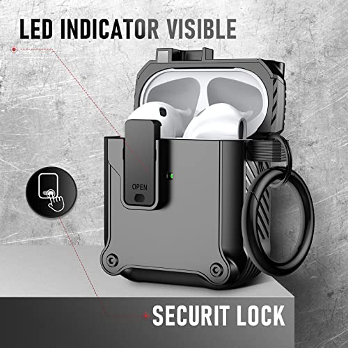 Valkit For Apple Airpods 2Nd Generation Case With Secure Lock Clip, Hard Shell Airpod 1St Case Cover With Keychain For Men Women Airpod 2 Protective Wireless Charging Case For Airpods 2 & 1, Black #TOP3