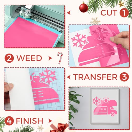 Image of IModeur Glossy Pink Permanent Vinyl - 12 inch x 8 FT Permanent Adhesive Vinyl Roll for Cup Deco, Party Decoration, Sticker.