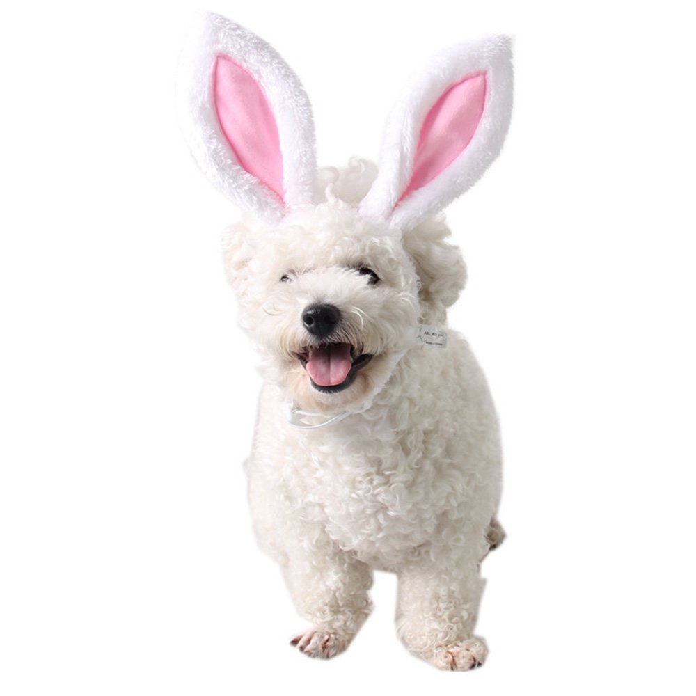 FLAdorepetHalloween Bunny Ears for Your Cats & Small Dogs Party Costume Accessory Headwear (S(Head Girth 10"), White)
