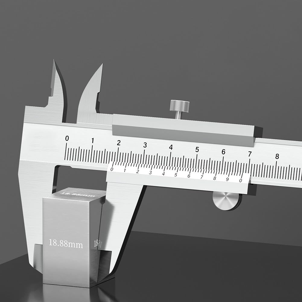 Messschieber aus Edelstahl, mechanisches Messlineal, 0,02 mm, für Messgerät, Werkzeug für Schmuck, Schule, Industrie, mit Aufbewahrungsbox, silberfarben (300 mm)