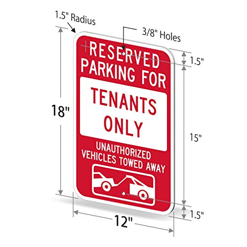 Smartsign - K-8727-Eg-12X18 "Reserved Parking For Tenants, Unauthorized Vehicles Towed" Sign | 12" X 18" 3M Engineer Grade Reflective Aluminum Red On White #TOP6