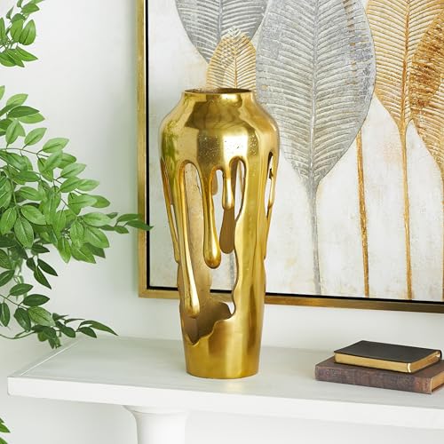 Image of Deco 79 Aluminum Metal Abstract Vase, Vase 8 inch x 8 inch x 19 inch, Gold