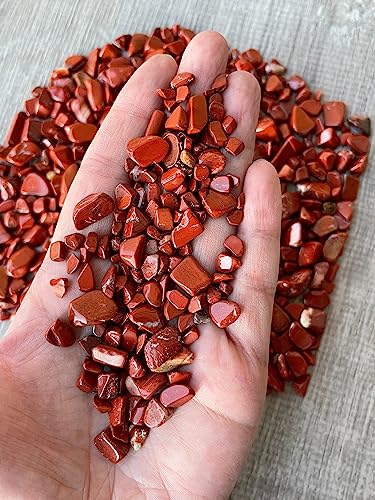 Image of GAF TREASURES 2 oz Lot Natural Semi Tumbled Gemstone Chips, Crushed Mini Crystals, Undrilled Crystal Chips (Red Jasper)