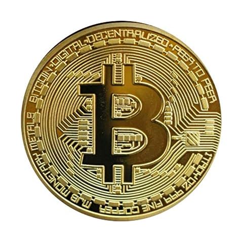 Promotech 24K Gold Plated 45mm Diameter Bitcoin Coin Collectible in Coin Capsule for Any Cryptocurrency BTC Fan Cover