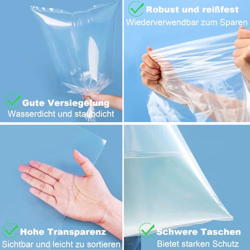 5 Stück extra große durchsichtige Aufbewahrungsbeutel, 100 x 150 cm große Plastiktüten, wiederverwendbare Umzugstaschen, durchsichtige Jumbo-Geschenkbeutel für Bettdecken, Kleidung, Bettwäsche, Koffer