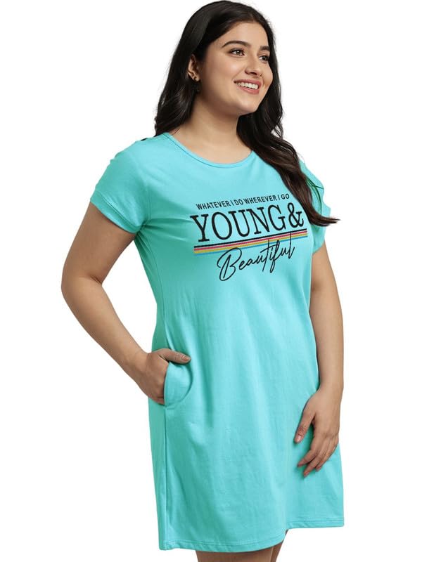 fflirtygo Women’s Printed Cotton Knee Length Nighty | Short Sleeve Nighty | Short Nightdress | Long T-Shirt | Regular Fit Night Gown | Casual Nightwear-picture-15