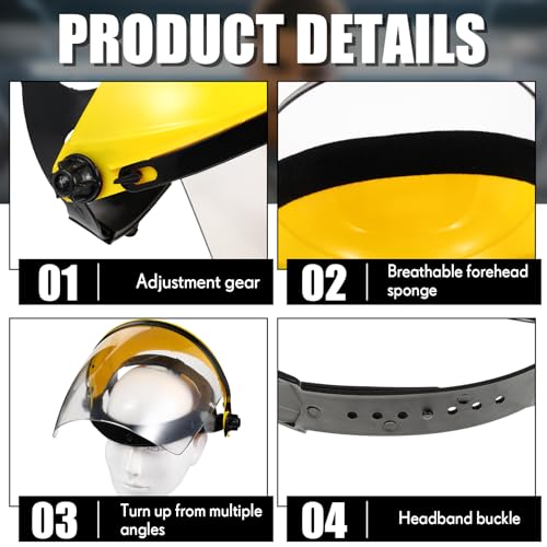 Image of Tellegloww 4 Pack Safety Face Shields for Work, Impact Resistant Yellow