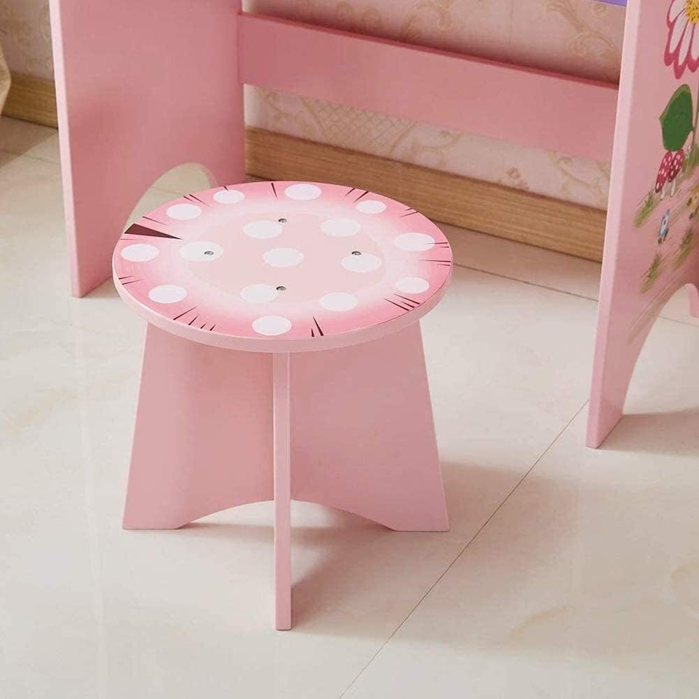 Wooden Princess Makeup Dressing Table with Mirror and Stool, Vanity Table Set with Drawers, for Little Girls Best Gift
