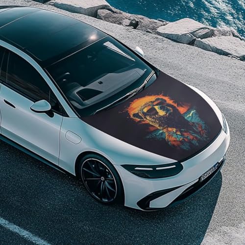 Image of 59x39 Inch Funny Bear Car Hood Cover Protector Waterproof Polyester Auto Hood Flag Stretchable Automotive Exterior Accessories Suitable Most Sedans SUV Trucks