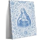 Blue Virgin Mary Immaculate Heart Canvas Wall Art Christian Catholic Wall Decor Our Lady of Guadalupe Portrait Poster Prints Religious Bible Artwork for Living Room Prayer Room Church 12x16in