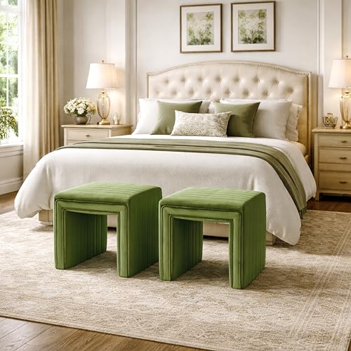Image of HomePop 19 inch Modern Channel Tufted Velvet Ottoman - Green