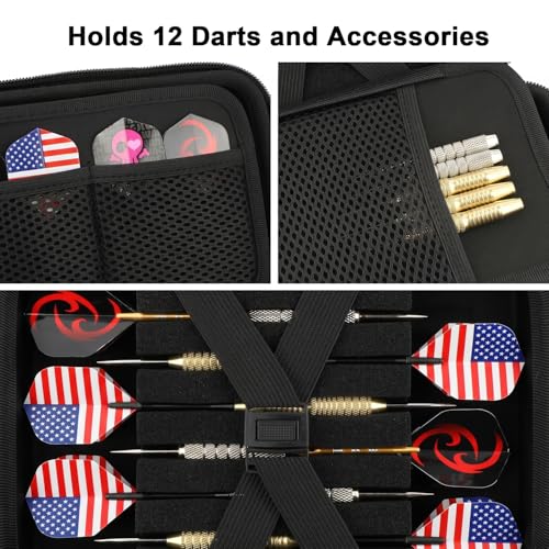 Aukuoy Darttasche, Dart Tasche für Stahl- oder Softtip-Darts, Platz für 12 komplett montierte Darts und Zubehör