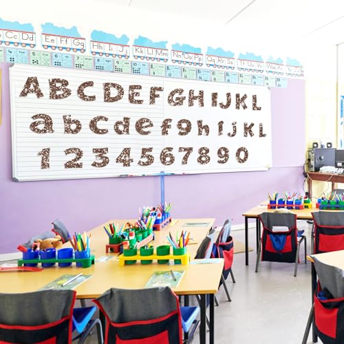 Image of Colarr 216 Pcs Glitter Bulletin Board Letters for Classroom Number Alphabet Punctuation Symbol Cutout 4'' Die-Cut Poster Letter with Adhesive Dot School Party Holiday Decor Display(Brown)