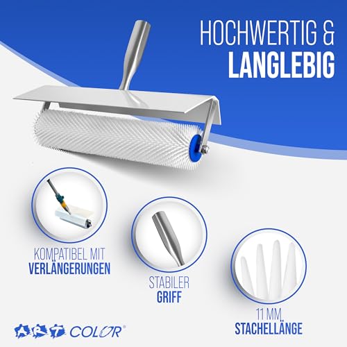 Rakel-Set für Bodenbeschichtung & Ausgleichsmasse - Stehrakel, 50cm Entlüftungswalze und Nagelschuhe
