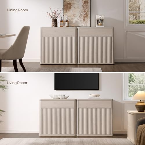 SICOTAS Buffet Cabinet with Storage - Accent Fluted Storage Cabinet with 2 Doors & 1 Drawer 34.6" Wide Modern Sideboard Credenza Large Buffet Table for Living Room Kitchen Dining Room Entryway Office - Image 5