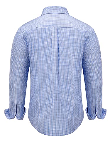 Dctop Mens Button Down Casual Dress Shirts Wrinkle Free Cotton Checkered Long Sleeve Regular Fit Shirts (Blue Plaid 5# L) #TOP1