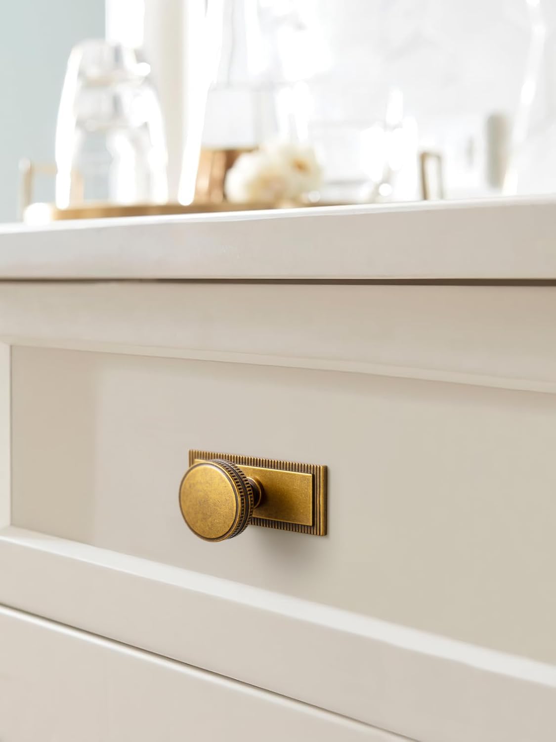 Goo-Ki Antique Brass Cabinet Knobs with Backplate Zinc Alloy Kitchen Cabinet Hardware - 6 Pack Vintage Brass Drawer Knobs Single Hole/Screw Bar Cabinet Pulls with Spacer