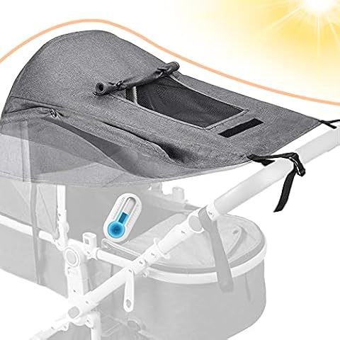 Dioxide Universal Pram Awning with UV Protection 50+ and Waterproof, Viewing Window and Extra Wide Shade Wings, Adjustable Sun Protection for Pushchair Buggy (Grey) Cover