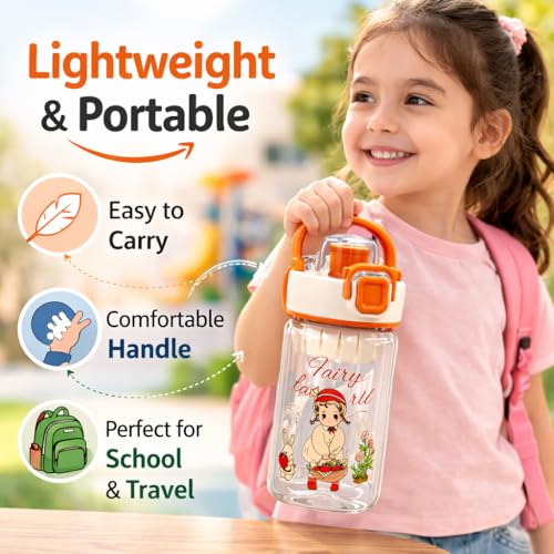 Image of Vasukie Kids Water Bottle for School 600ml | Spill-Proof Sipper Bottle for Boys & Girls | BPA-Free, Durable & Leakproof Water Bottle for School & Play (Fairy Tale Bottle)