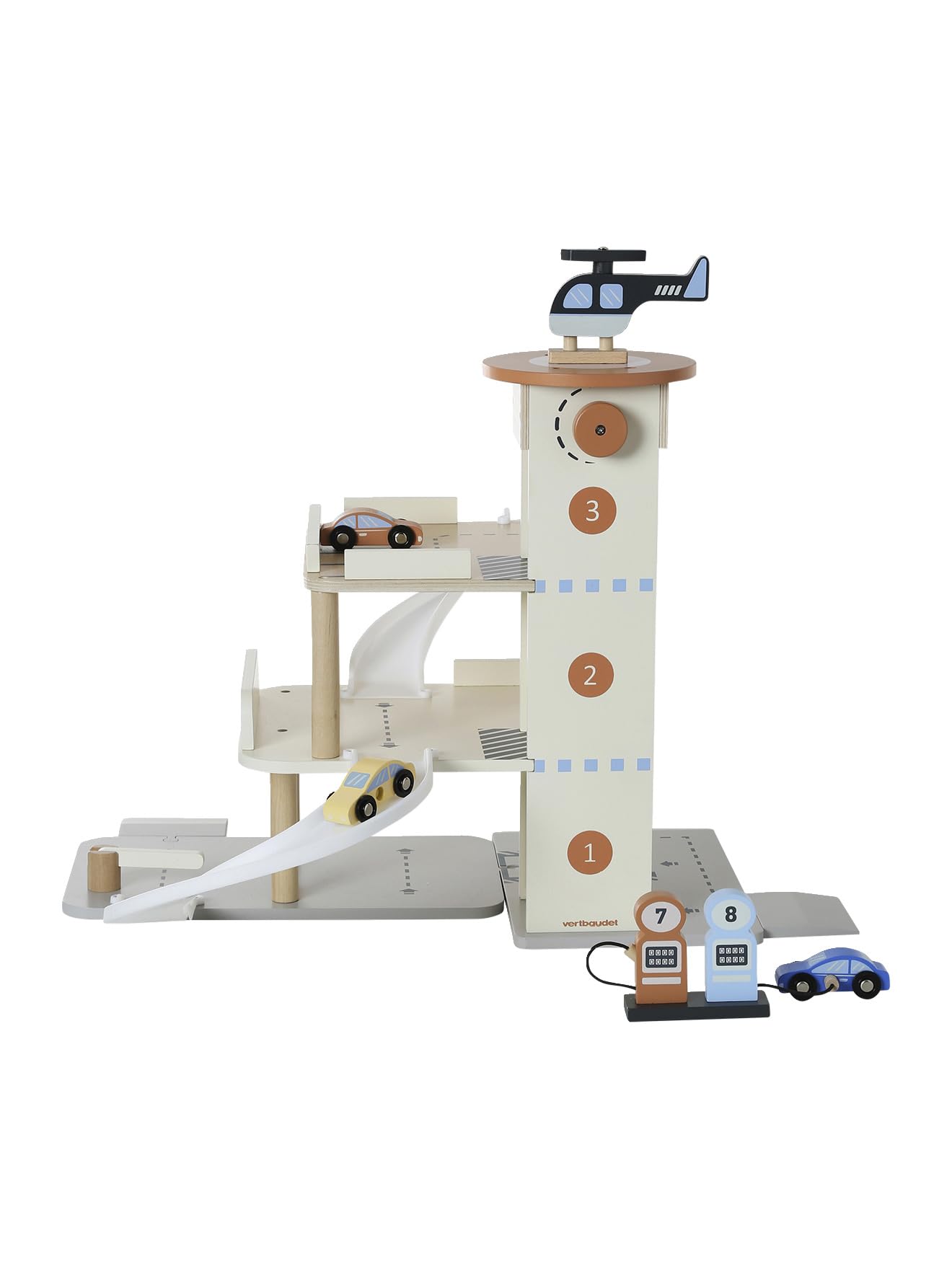 VERTBAUDET Garage 3 Niveaux avec Ascenseur en Bois FSC® Blanc TU | Jouet pour enfant garage en bois 3 niveaux ascenseur toboggan station essence aire de lavage 3 voitures dès 3 ans