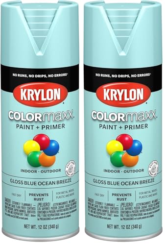Image of Krylon K05506007 COLORmaxx Spray Paint and Primer for Indoor /Outdoor Use, Gloss Blue Ocean Breeze 12 Ounce (Pack of 2)
