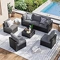 Aoxun 7 Piece Patio Furniture Set Wicker Rattan Patio Sectional Sofa Set Outdoor Seating Furniture with Thickened Cushion, Grey