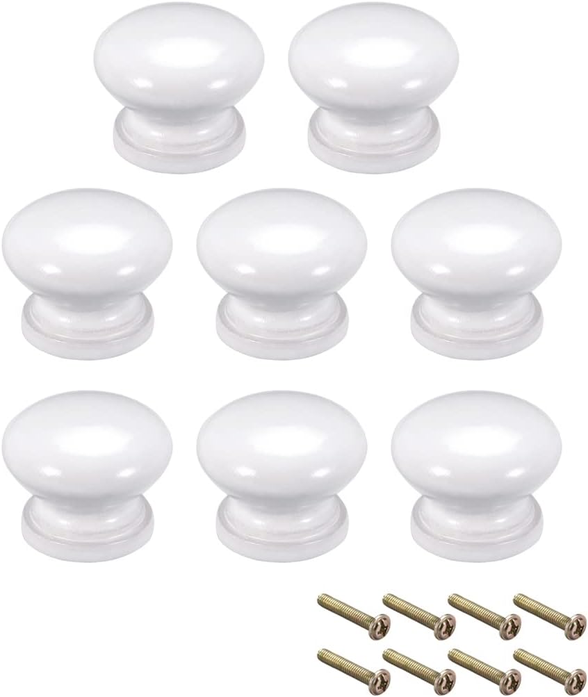 uxcell Round Wood Knobs,8Pcs 28mm Dia Cabinet Furniture Kitchen Pulls Handles for Dresser Drawer Wardrobe, White