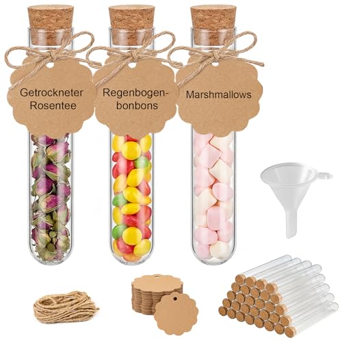 Katyjun Reagenzgläser Mit Korken 75mmX12mm 30-teiliges Set für DIY-Minibindevasen Getreide-Süßigkeiten-Aufbewahrung Reagenzglas Kunststoff Experimente Reagenzgläser Langlebig