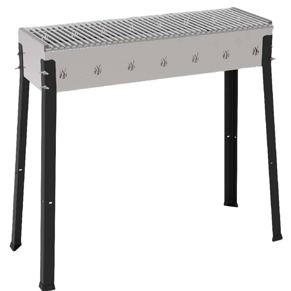 BBQ in Acciaio Braciere Cuoci Arrosticini Kebab Spiedini spilloni pesce carne con Fori di Aerazione Grande Area Cottura 77x28cm per 8-10 Persone Barbecue a Carbonella Qualita' e stile Made in Italy