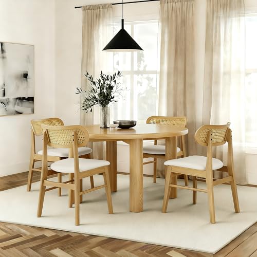 Wooden Dining Chairs Set of 4 with Rattan Backrest