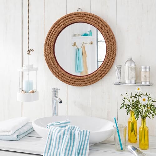 Image of Nagina International Hand Crafted Nautical Premium Wall Decor Rope Accentuated Mirror | Maritime Sailor's Decor Gifts & Collectibles (16 Inches)