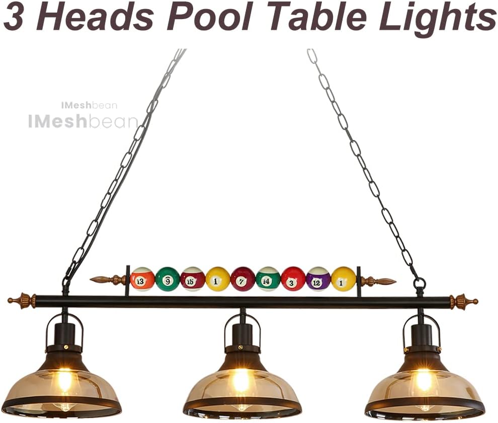 Pool Table Lighting Fixtures Ceiling Lamp for Game Room Beer Party 7' - 8 ' Table,Black Metal Ball Design Billiard Pendant Lamp with 3 Glass Shades (3 Heads Glass Shades)