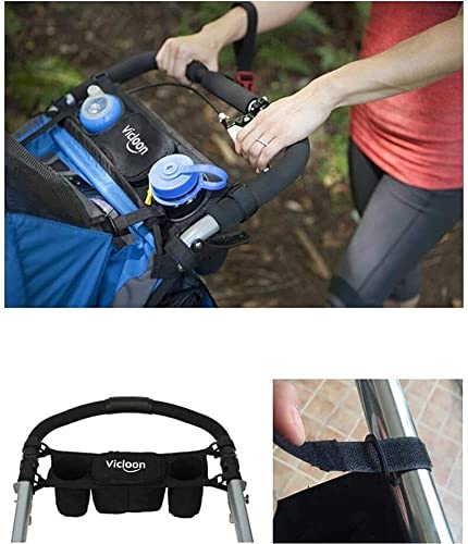 Vicloon Kinderwagen Taschen Organizer Getränkehalter Flaschenhalter Aufbewahrungstasche Schwarz