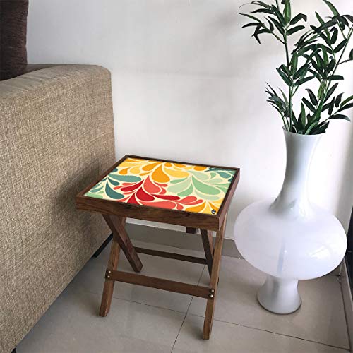 Image of Nutcase Designer Teak Wood Side Table Folding Wooden Bedside Coffee Outdoor Picnic Table - Floral Patterns