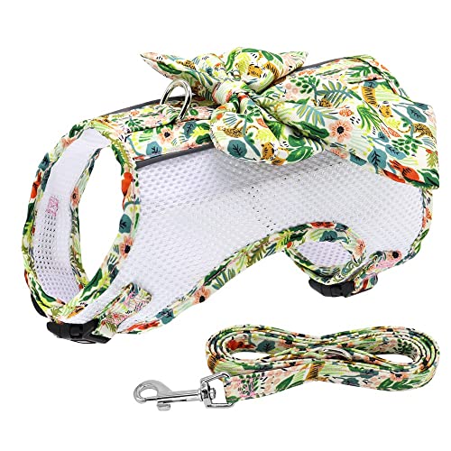 Conjunto de arnés y Correa de Malla de Nailon Transpirable para Perros Chaleco de arnés de Chihuahua Estampado a la Moda con Lazo para Perros pequeños y medianos Gatos