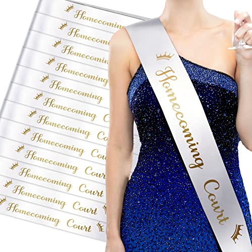 Taiyin 12 Pcs Homecoming Court Sashes Satin Sash with Gold Print Sashes for Pageants Homecoming Party Dance Graduation Party Wedding Birthday Decorations Accessories (White)