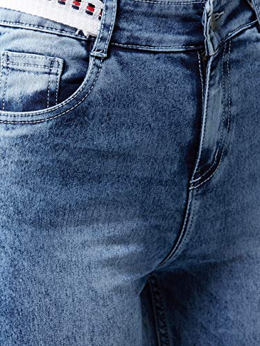 Image of Dolce Crudo Women's Light Blue Slim Fit High Rise Regular Length Light Wash Twill Tape Detailing Denim Stretchable Jeans