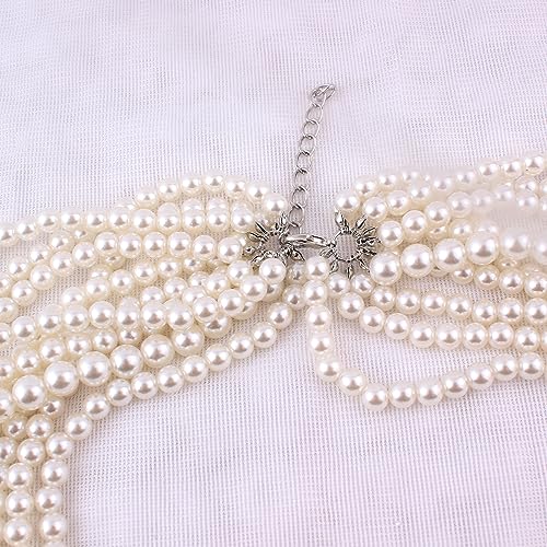 Collar largo de perlas blancas de múltiples capas, perfecto para combinar con tu look de noche 3