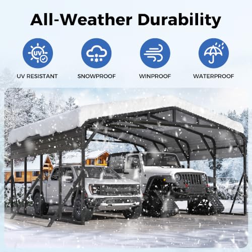 Image of AirWire 20'x20' Heavy Duty Carport Canopy for 2 Car, Metal Car Port Garage with Galvanized Steel Roof and Reinforced Stable Triangle Frame Base, Large Car Tent Shelter for Car, Pickup, Tractor, Boat