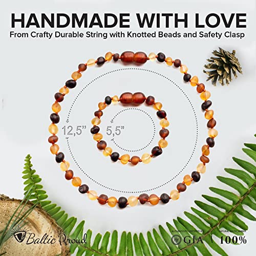 Baltic Proud Raw Amber Necklace and Bracelet Gift Set (Unisex Multi 12.5 Inches/5.5 Inches) - Certified Premium Quality Sea