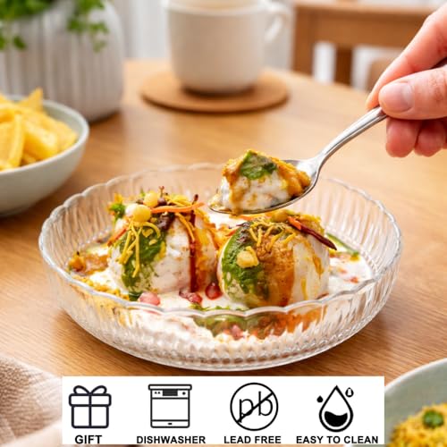 Image of Glassbunny 300ml Small Beautiful Crystal Round Shape Glass Tray Plate for Serving Dry Fruits, Fruits, Snacks, Sweets, Chocolates Pack of 2