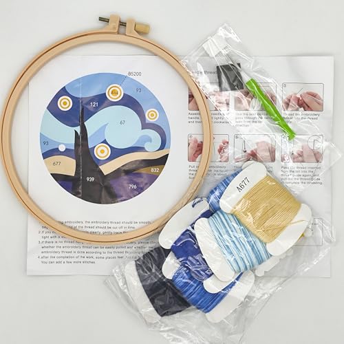 Image of Howie's Punch Needle Kit for Beginner, Cartoon Rug Hooking Embroidery Kits with Pattern, Yarns, Tools and Instructions, Creative Craft Home Decor(Stars, 8 inch diameters)