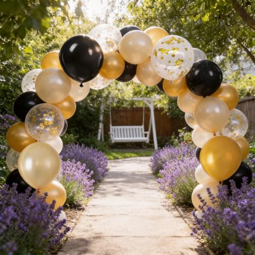 Image of 60Pcs Black Gold Balloons, 12 Inch Confetti Balloons for Party Decorations | Black, Gold, Champagne & Confetti Balloons Kit Create an Elegant Party Setup for Birthdays, Weddings, Graduations & Events