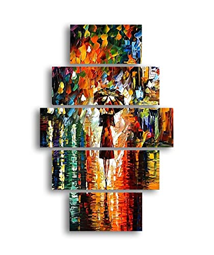 Tableau Parapluies 5 pièces en MDF : design graffiti multicolore au format 95 x 60 cm