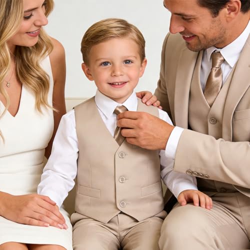 Image of Baby Boy Formal Suit for Toddler Infant Tuxedo Dress Suits | Little Gentleman, Wedding Ring Bearer Outfit, Vest Pants Long-Sleeve Shirt Tie, Birthday Party Christmas Prom, Classic